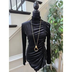 Capella Mini Dress 2XL Black Velour Turtle Neck Ruched Drawstring Party/Cocktail